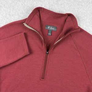 Ibex Pullover Mens Small Red 1/4 Zip Merino Wool Pullover Midweight Sweater Logo